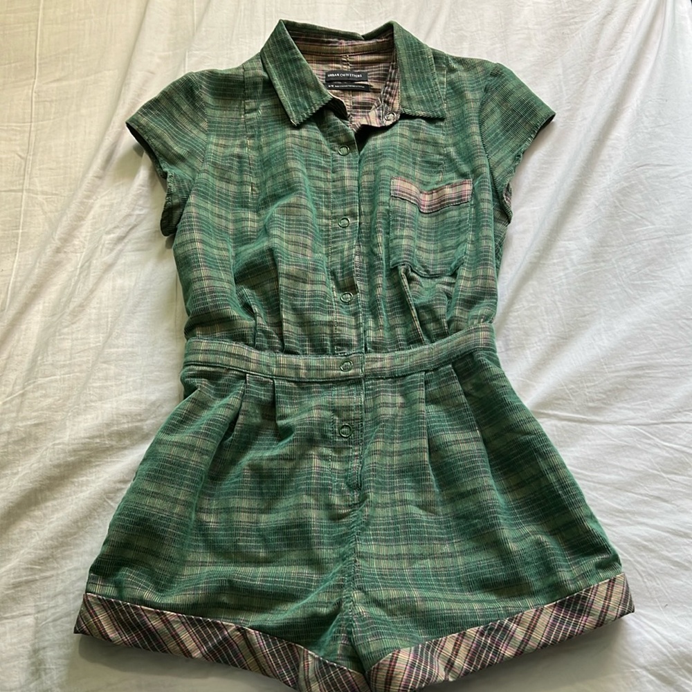 cute green plaid romper